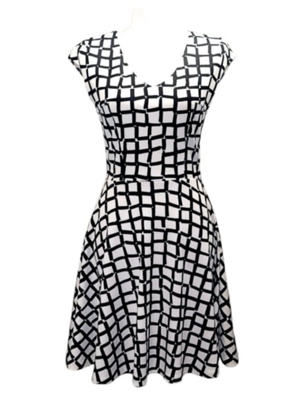 Bar III Black and White Geometric Fit & Flare Mini Dress